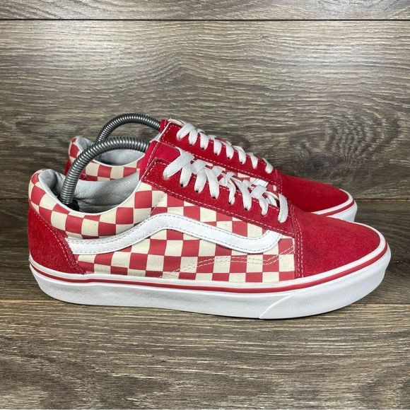 Vans Men's Size 9 Old Skool Red Primary Check Suede Canvas Sneakers Skate Shoes - Picture 1 of 8